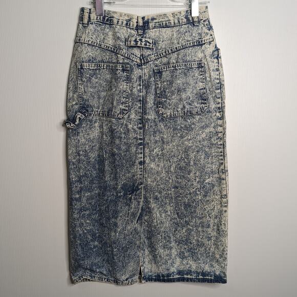 Vintage 80's Acid Wash Jean Midi Skirt American Legend Painter Style - Picture 2 of 11